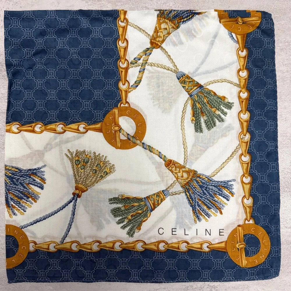 Celine Navy and Gold Chain Pattern Scarf - Picture 7 of 7
